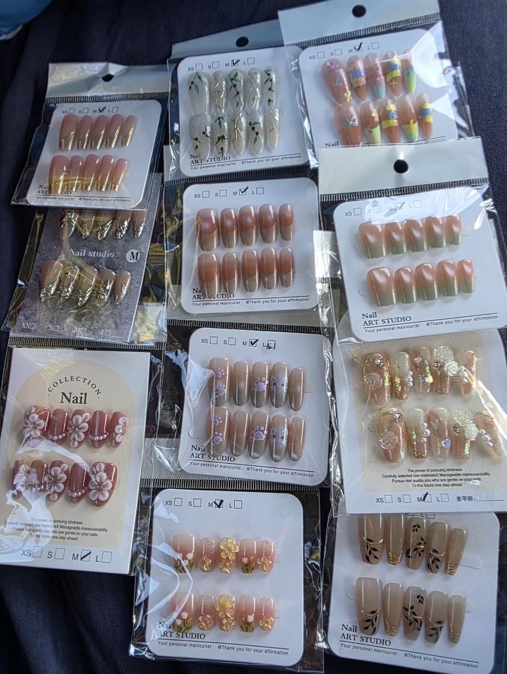 Assorted Press-On Nail Set in Nude, Pink & Gold Accents. Sold A Bundle Of 11